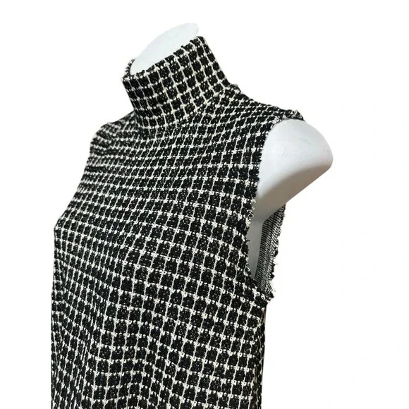 Zara Tweed Midi Dress Sizs Small Sleeveless Turtleneck Raw Hem Classic Old Money - Picture 7 of 11